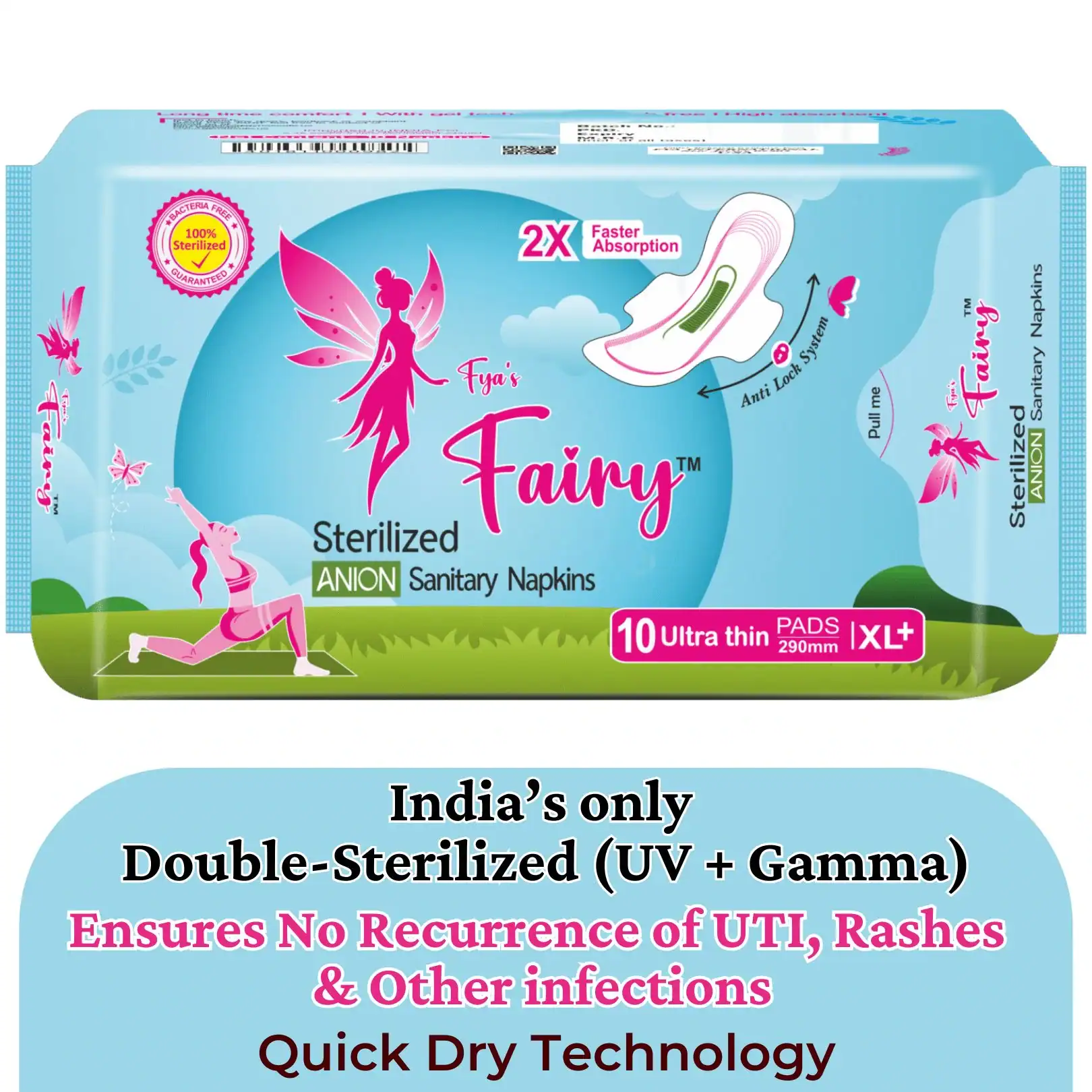 Fya's Fairy 290mm First Ever Double Sterilized Sanitary Pads For Women, Most Hygienic Sanitary Pad for Women with a Highly Absorbent Core